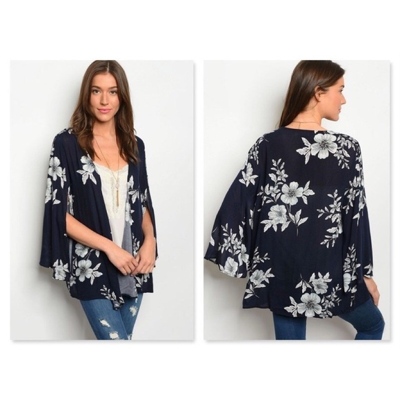 Peach Love California Tops - FLORAL CAPE SLEEVE KIMONO